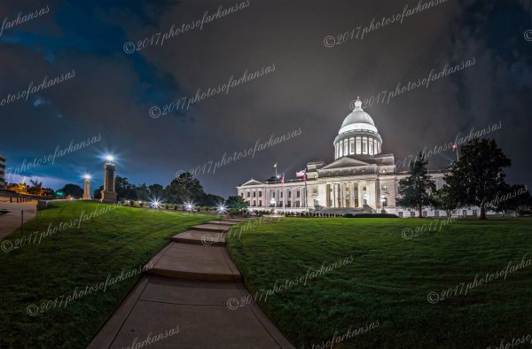 01.1 Nighttime View Of Arkansas State Capitol And Thunderstorm - Professional Views Of Little Rock photography by Paul Caldwell